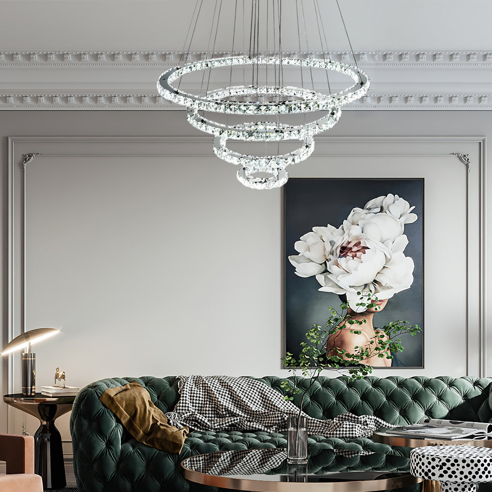 4 Rings Electroplated Crystal LED Modern Chandelier Pendant Light