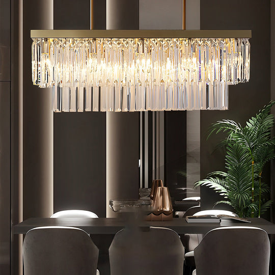 Rectangular LED Three-Step Dimming Crystal Strips Postmodern Chandelier