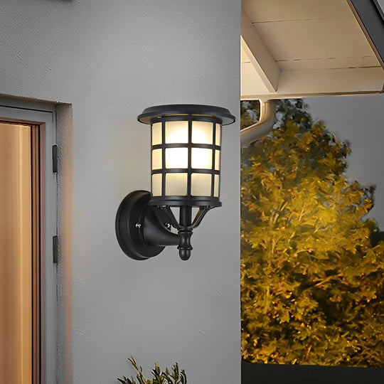 Retro Round Three Step Dimming Black Solar Wall Sconce Waterproof