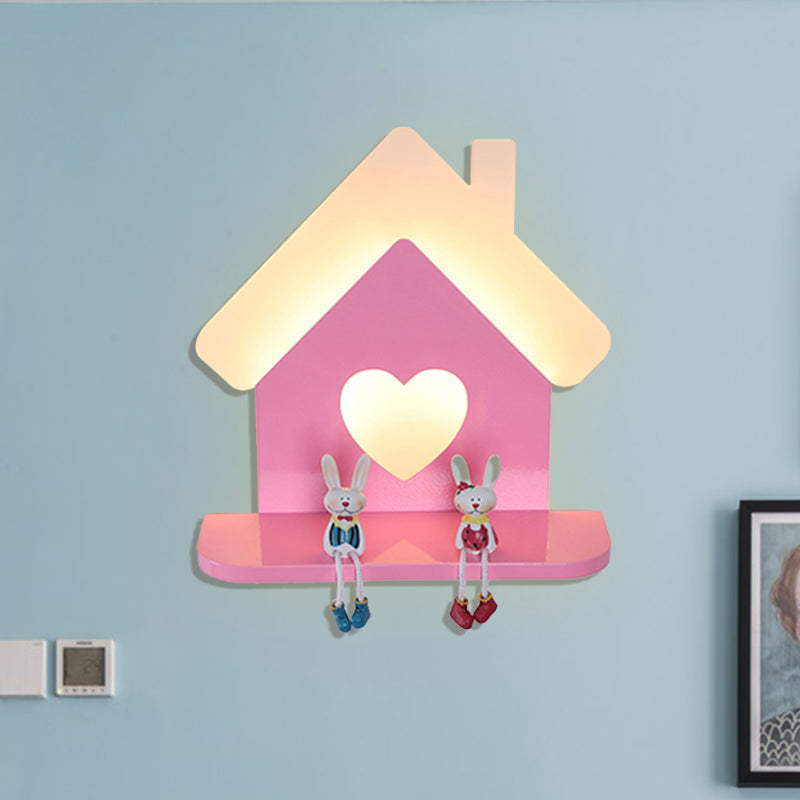Iron House Kids LED Pink Wall Lamp with Heart Pattern in White/3 Color Light - Wall Sconce