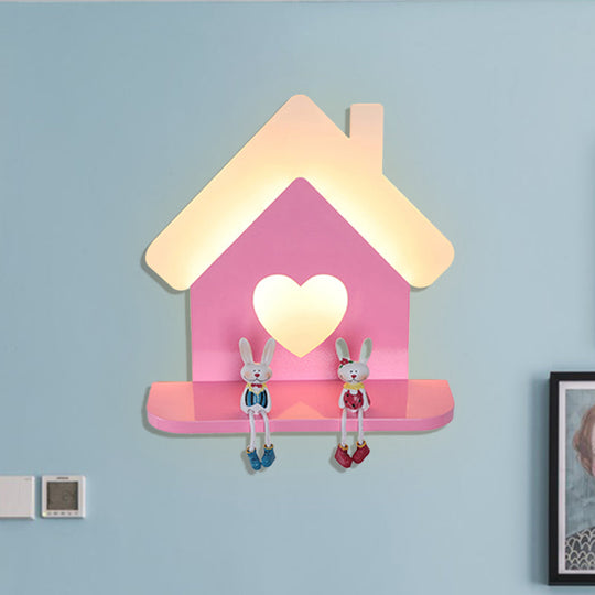 Iron House Kids LED Pink Wall Lamp with Heart Pattern in White/3 Color Light - Wall Sconce