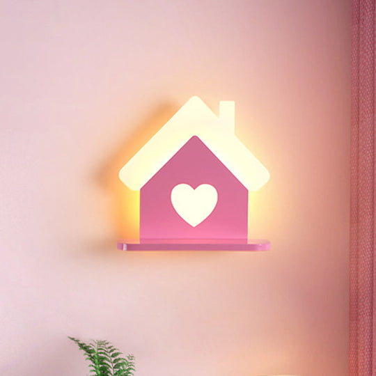 Iron House Kids LED Pink Wall Lamp with Heart Pattern in White/3 Color Light - Wall Sconce