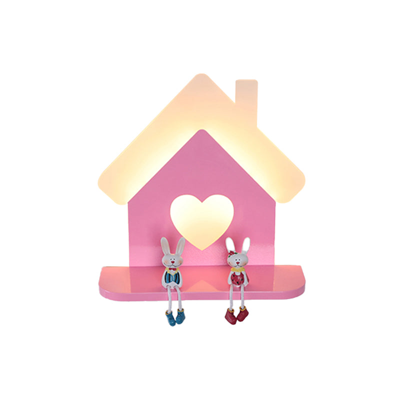 Iron House Kids LED Pink Wall Lamp with Heart Pattern in White/3 Color Light - Wall Sconce