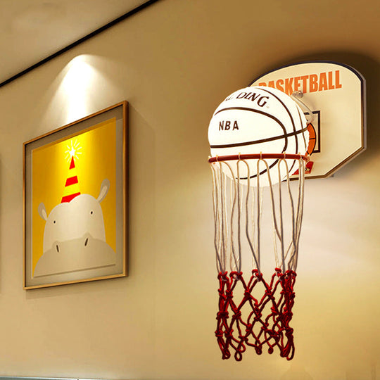 Kids Basketball Wall Light Sconce with Cartoon Basket Frame Shape and Opal Glass Shade in Red