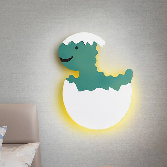 Eggette/Dinosaur Wall Lighting Cartoon Acrylic LED Green/Yellow Sconce Lamp for Kids Bedside
