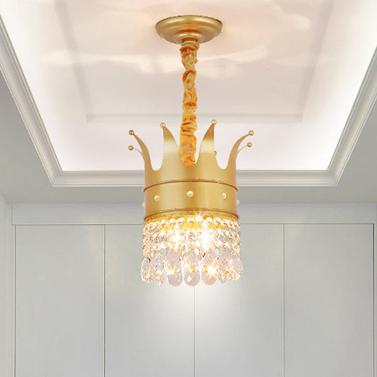 Gold Finish Crown Ceiling Chandelier - Kids, 2/4/5 Bulbs, Metal Suspension light with Crystal Accent