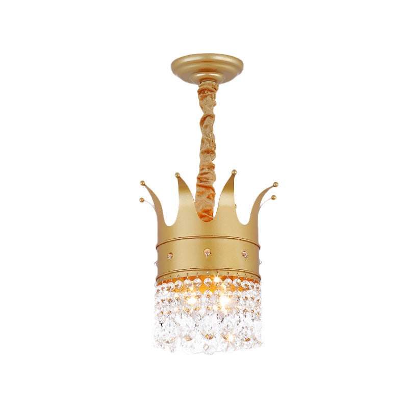 Gold Finish Crown Ceiling Chandelier - Kids, 2/4/5 Bulbs, Metal Suspension light with Crystal Accent