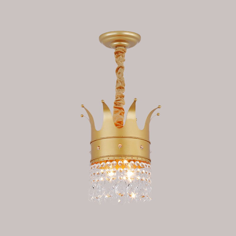 Gold Finish Crown Ceiling Chandelier - Kids, 2/4/5 Bulbs, Metal Suspension light with Crystal Accent