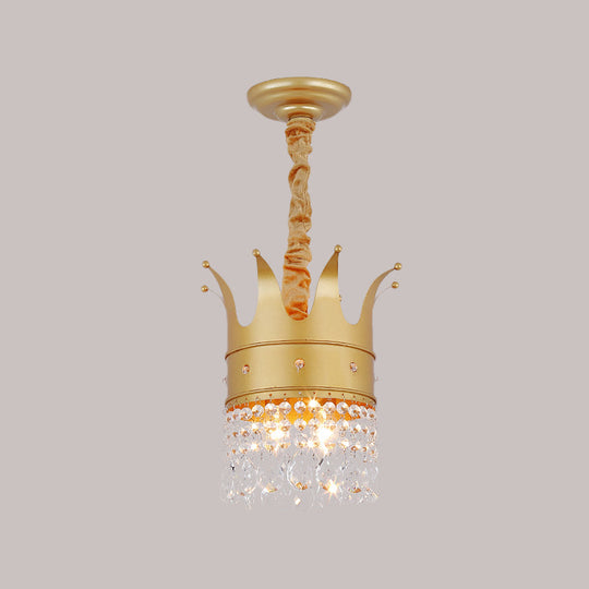Gold Finish Crown Ceiling Chandelier - Kids, 2/4/5 Bulbs, Metal Suspension light with Crystal Accent