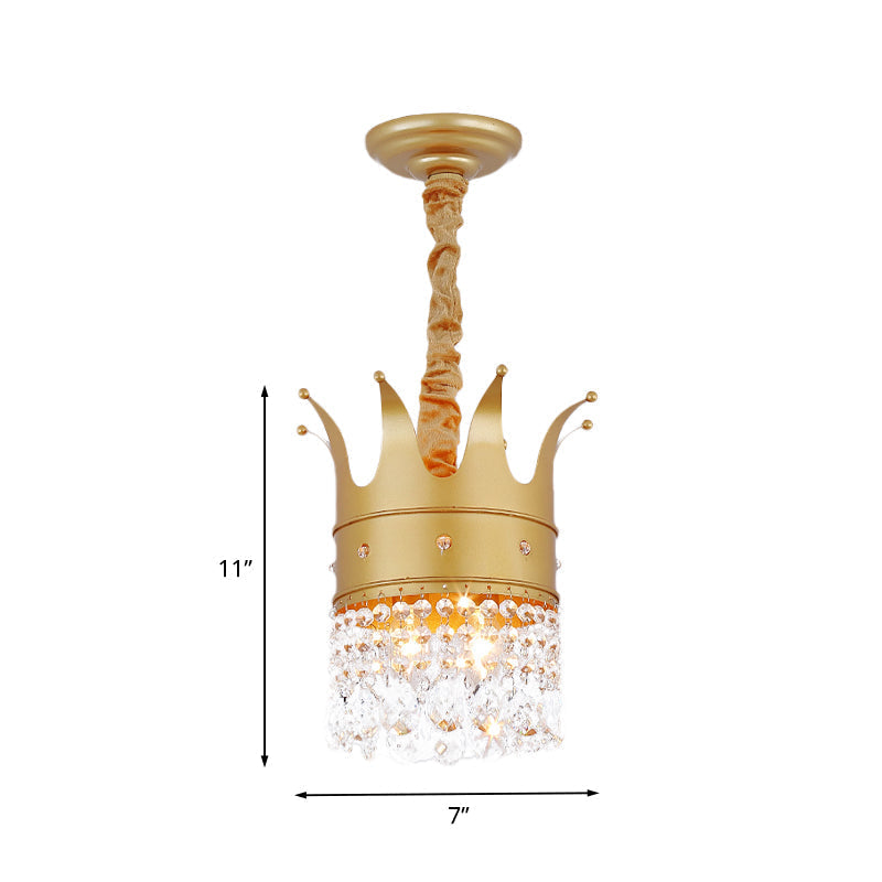Gold Finish Crown Ceiling Chandelier - Kids, 2/4/5 Bulbs, Metal Suspension light with Crystal Accent