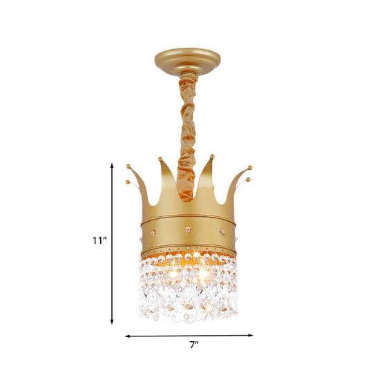 Gold Finish Crown Ceiling Chandelier - Kids, 2/4/5 Bulbs, Metal Suspension light with Crystal Accent