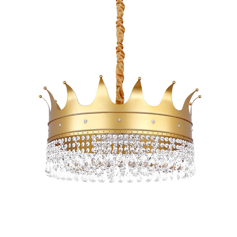 Gold Finish Crown Ceiling Chandelier - Kids, 2/4/5 Bulbs, Metal Suspension light with Crystal Accent