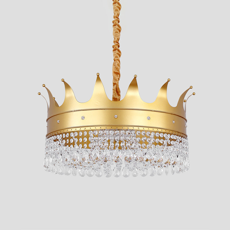 Gold Finish Crown Ceiling Chandelier - Kids, 2/4/5 Bulbs, Metal Suspension light with Crystal Accent