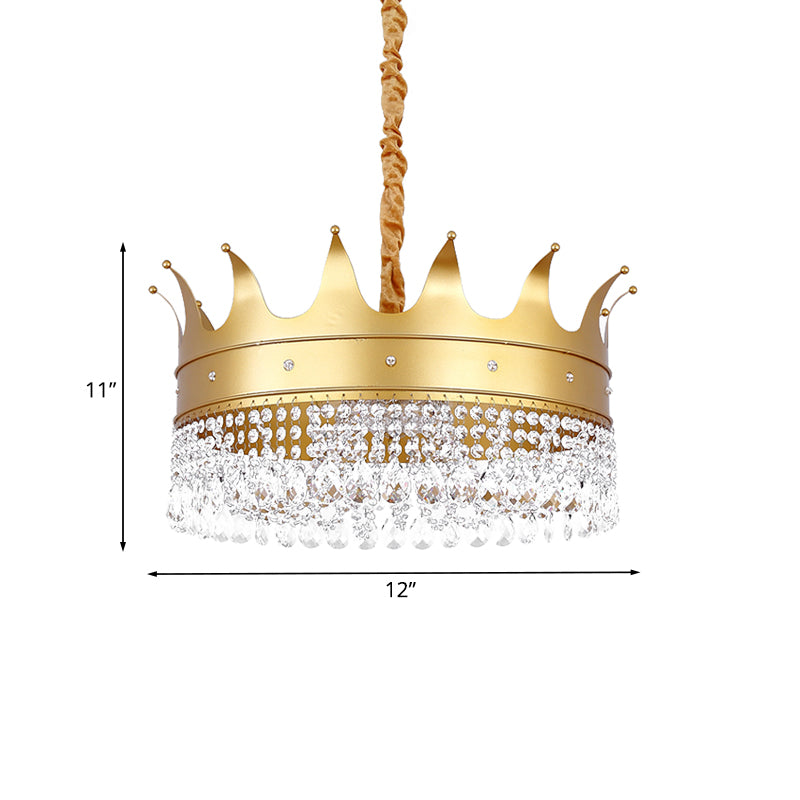 Gold Finish Crown Ceiling Chandelier - Kids, 2/4/5 Bulbs, Metal Suspension light with Crystal Accent