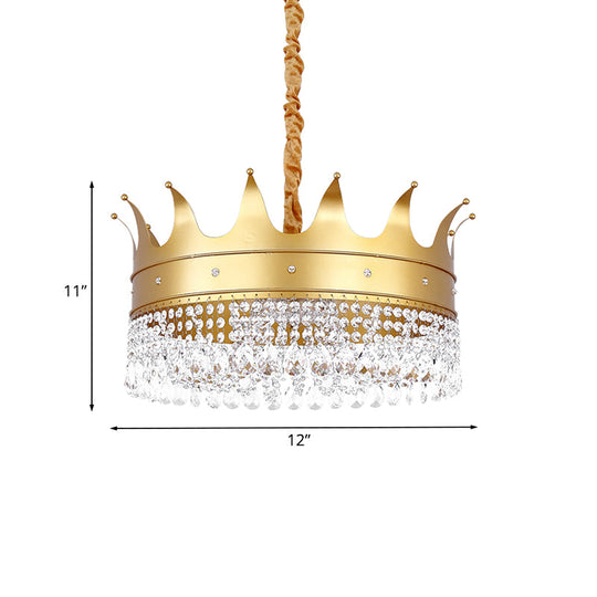 Gold Finish Crown Ceiling Chandelier - Kids, 2/4/5 Bulbs, Metal Suspension light with Crystal Accent