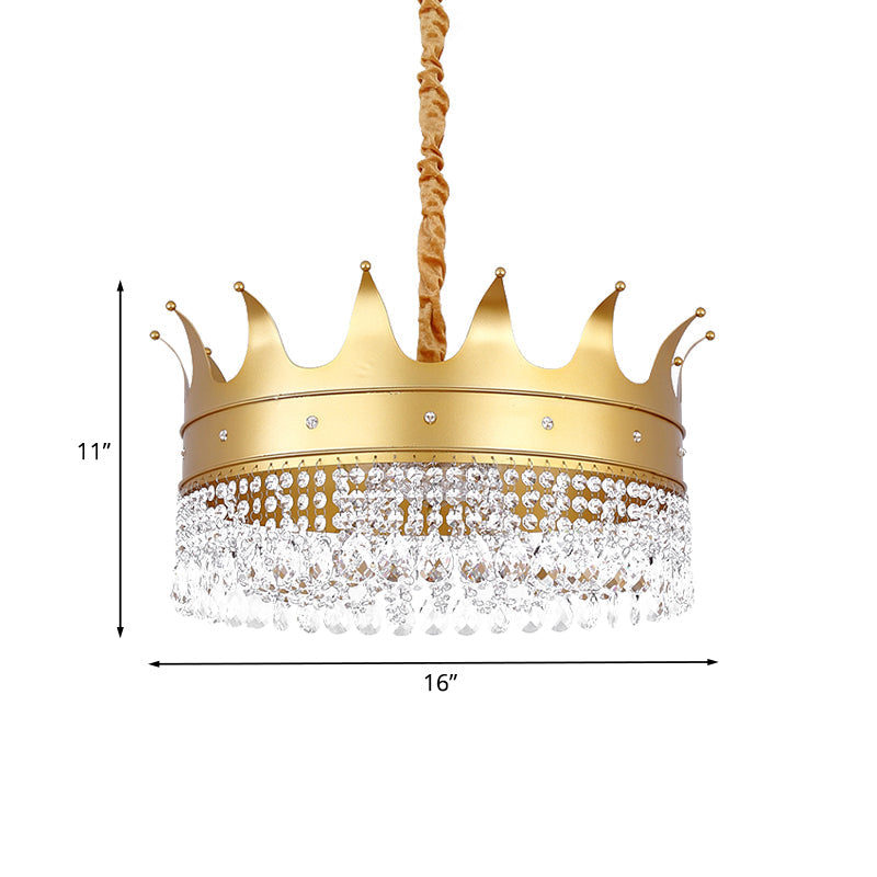 Gold Finish Crown Ceiling Chandelier - Kids, 2/4/5 Bulbs, Metal Suspension light with Crystal Accent