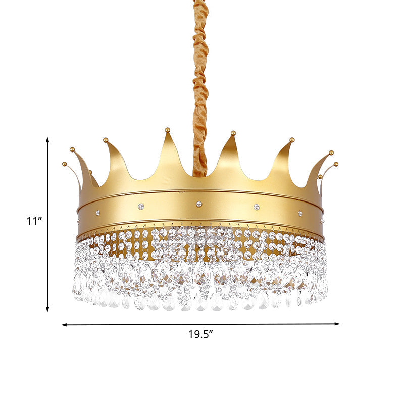 Gold Finish Crown Ceiling Chandelier - Kids, 2/4/5 Bulbs, Metal Suspension light with Crystal Accent