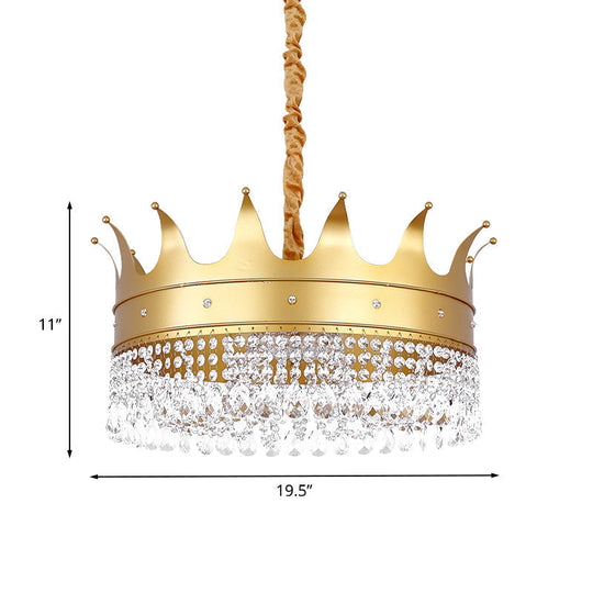 Gold Finish Crown Ceiling Chandelier - Kids, 2/4/5 Bulbs, Metal Suspension light with Crystal Accent