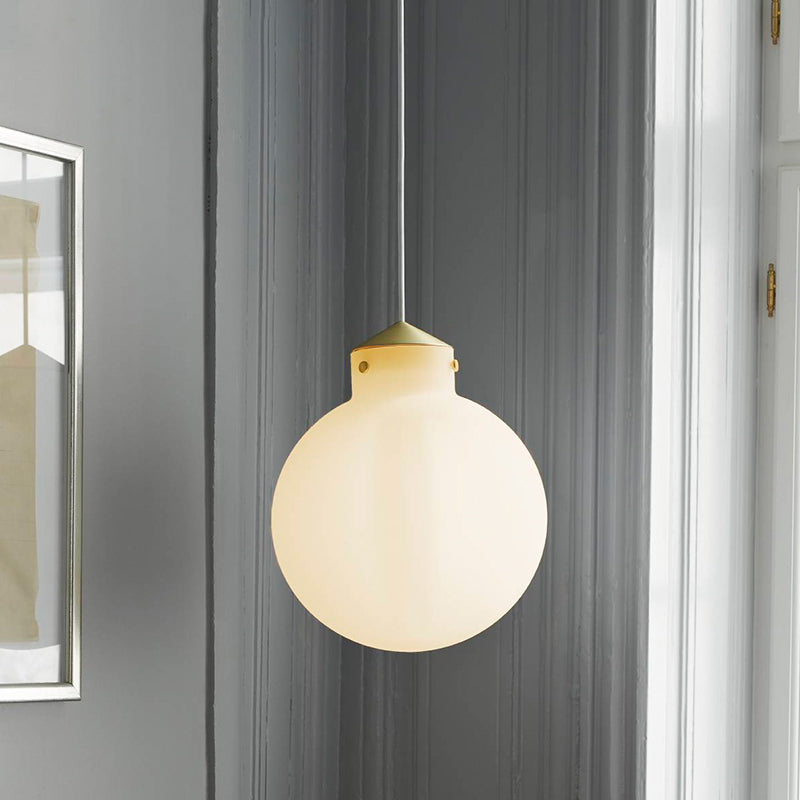 Simple Brass Globe Ceiling Pendant Light with Milk White Glass - Perfect Bedside Lamp