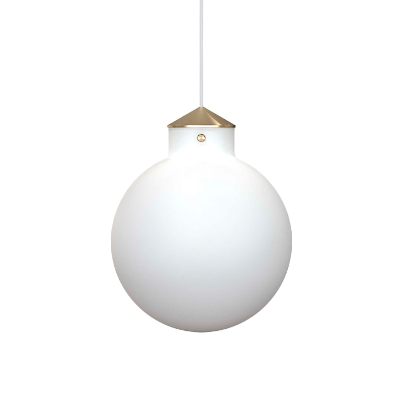 Simple Brass Globe Ceiling Pendant Light with Milk White Glass - Perfect Bedside Lamp