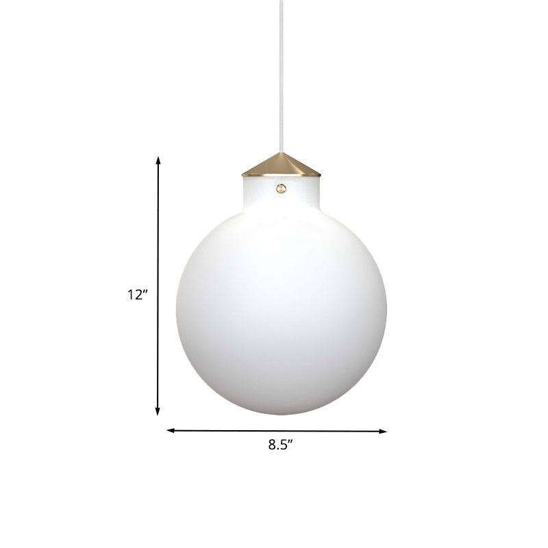 Simple Brass Globe Ceiling Pendant Light with Milk White Glass - Perfect Bedside Lamp