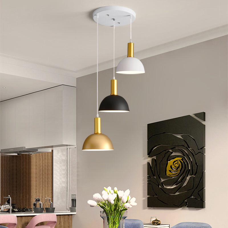 Modern Nordic Domed Hanging Light in White-Black-Gold - 3 Heads Dining Room Pendant Kit