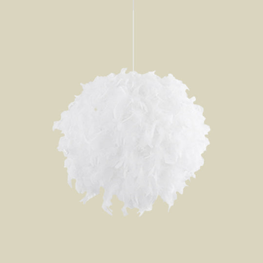 Modern White Chandelier Lamp with Feather Ball Shade - 3/4 Lights, Perfect for Bedroom Ceiling Pendant