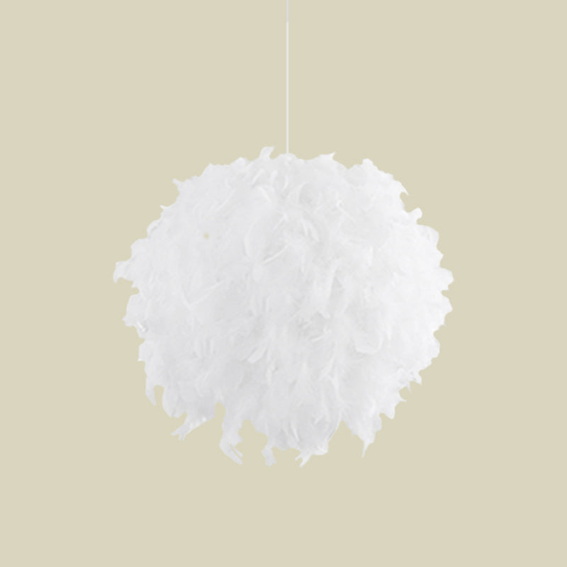 Modern White Chandelier Lamp with Feather Ball Shade - 3/4 Lights, Perfect for Bedroom Ceiling Pendant