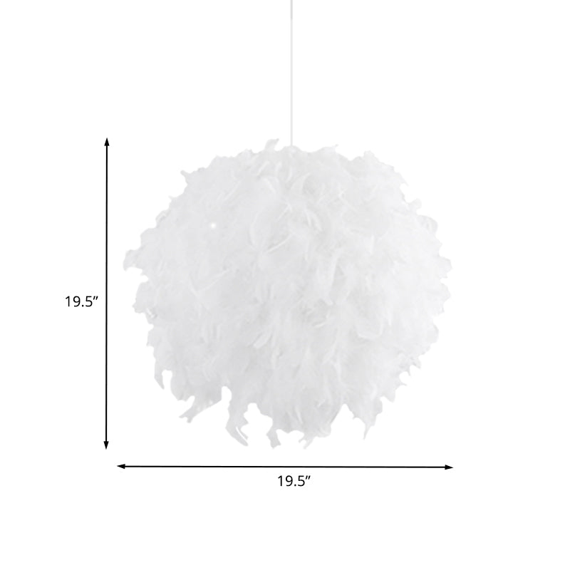 Modern White Chandelier Lamp with Feather Ball Shade - 3/4 Lights, Perfect for Bedroom Ceiling Pendant