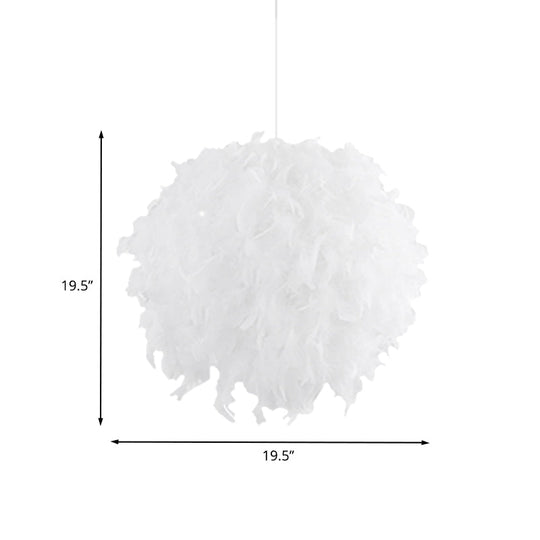 Modern White Chandelier Lamp with Feather Ball Shade - 3/4 Lights, Perfect for Bedroom Ceiling Pendant
