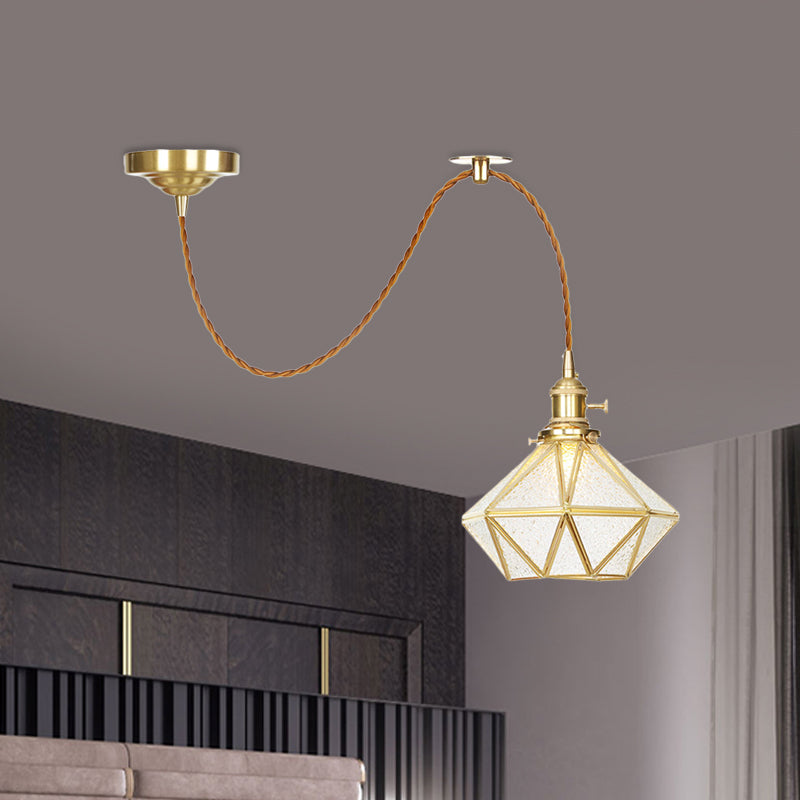 1 Head Pendant Light - Traditional Bedside Lamp with Clear Water Glass Shade in Gold