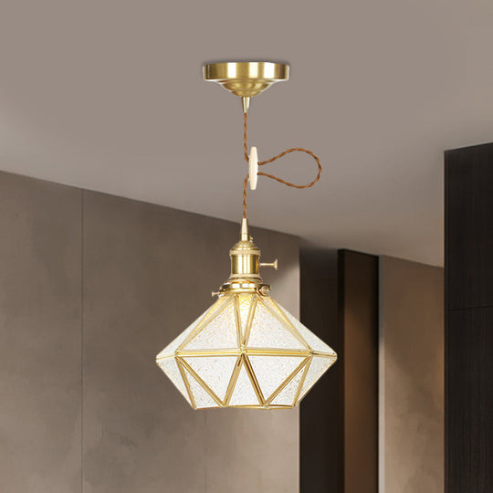 1 Head Pendant Light - Traditional Bedside Lamp with Clear Water Glass Shade in Gold