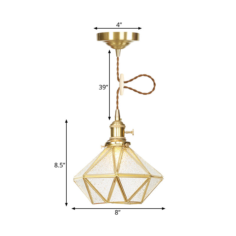 1 Head Pendant Light - Traditional Bedside Lamp with Clear Water Glass Shade in Gold