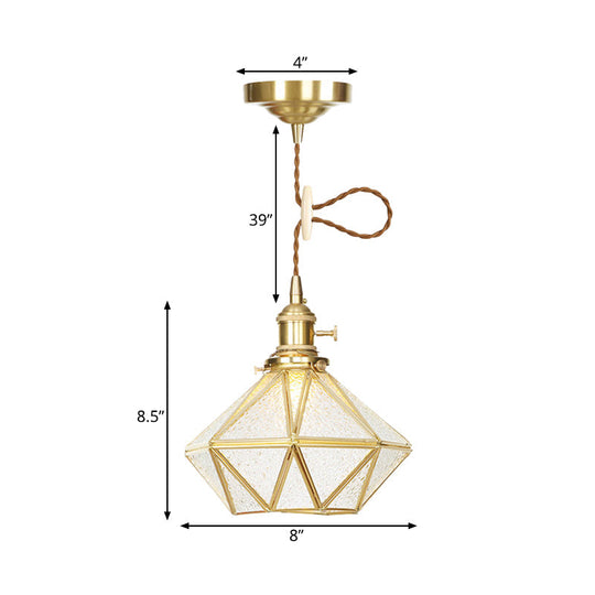 1 Head Pendant Light - Traditional Bedside Lamp with Clear Water Glass Shade in Gold