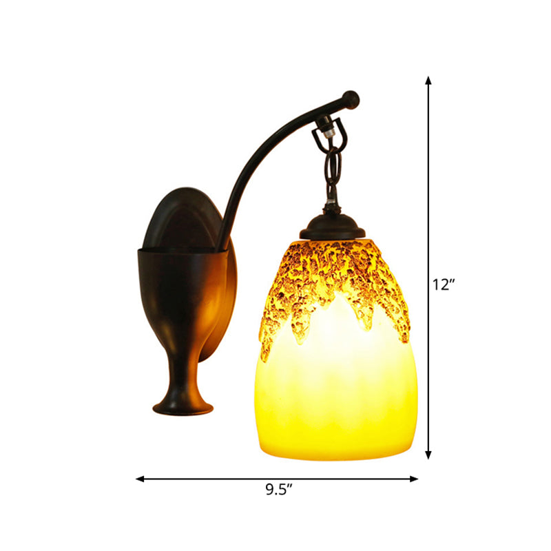 1-Head Wall Hanging Light: Countryside Elongated Dome Sconce in Black with Curved Arm