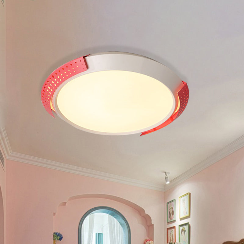 Modernist LED Pink/Gold Round Metal Ceiling Fixture with Hollow Design, 16"/19.5"/23.5" W