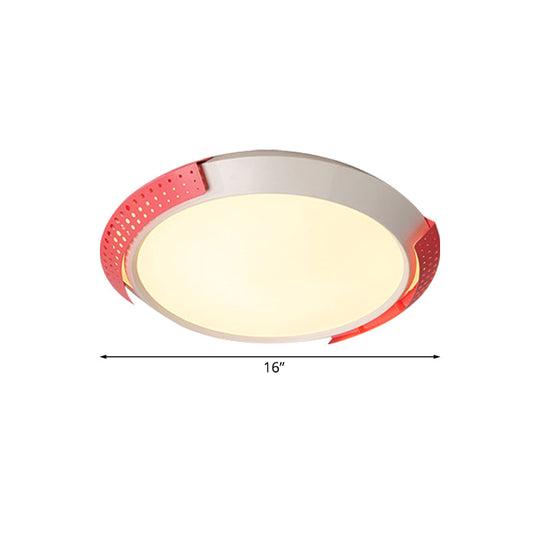 Modernist LED Pink/Gold Round Metal Ceiling Fixture with Hollow Design, 16"/19.5"/23.5" W