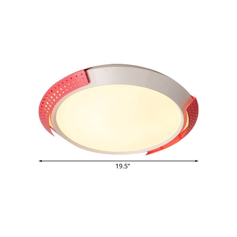 Modernist LED Pink/Gold Round Metal Ceiling Fixture with Hollow Design, 16"/19.5"/23.5" W