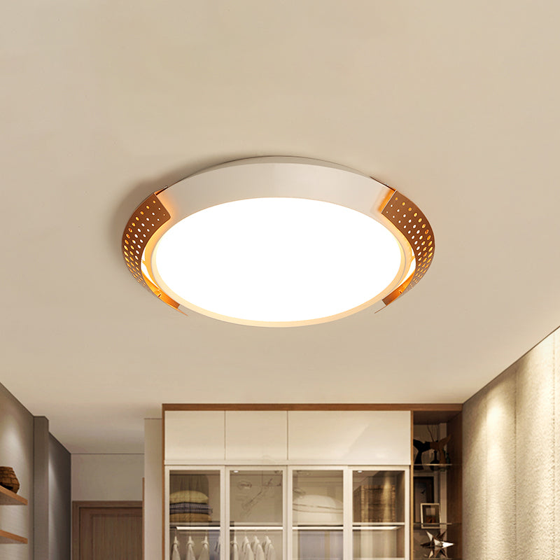 Modernist LED Pink/Gold Round Metal Ceiling Fixture with Hollow Design, 16"/19.5"/23.5" W