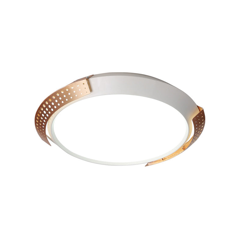 Modernist LED Pink/Gold Round Metal Ceiling Fixture with Hollow Design, 16"/19.5"/23.5" W