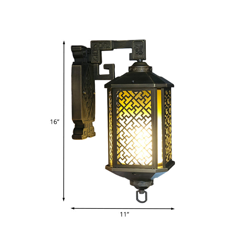 Rustic Cylindrical Tan Prismatic Glass Wall Lamp Sconce in Black - Wall Mounted Light Fixture