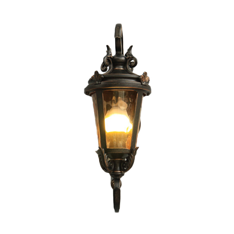 Rustic Clear Water Glass Outdoor Wall Sconce - Black Urn Shape, Wall Mounted Lamp with 1 Head
