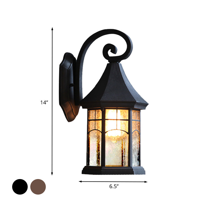 Farmhouse Outdoor Wall Mount Lamp - Seeded Glass Pavilion Sconce Light in Black/Bronze with Open Bottom