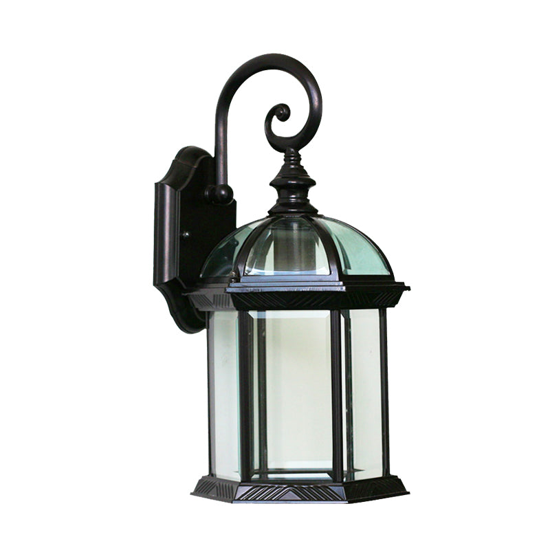 Birdcage Outdoor Wall Sconce: Rustic Clear/Frosted Glass, Black/Bronze Finish