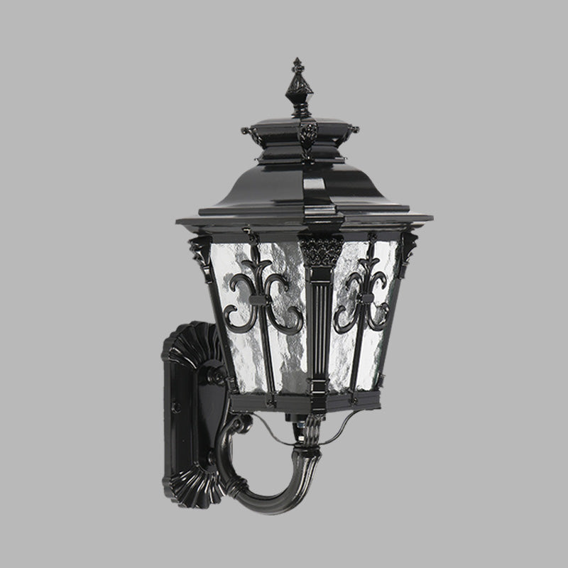 Arrow Flower Outdoor Wall Mount Light with Clear Water Glass - Black Wall Lamp Sconce