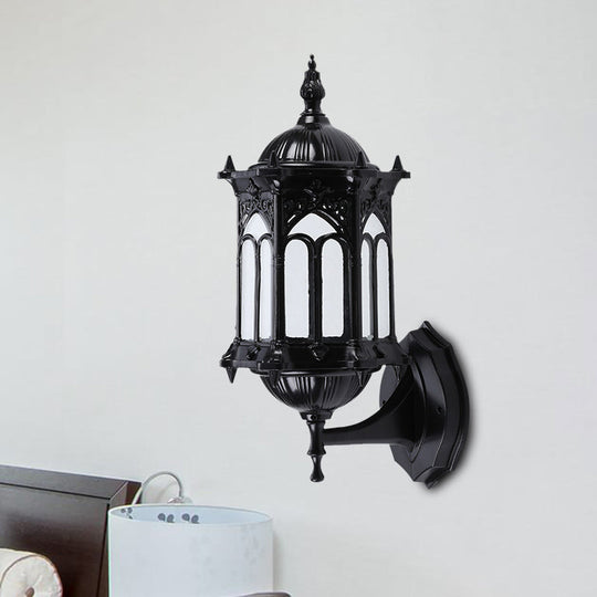 Rustic Black/Brass Pavilion Wall Light Sconce with Clear Glass Shade