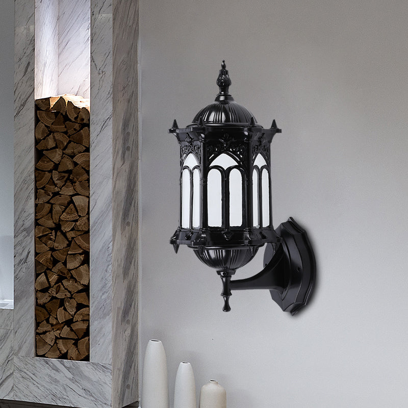 Rustic Black/Brass Pavilion Wall Light Sconce with Clear Glass Shade