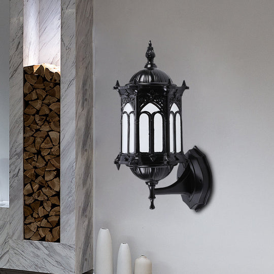Rustic Black/Brass Pavilion Wall Light Sconce with Clear Glass Shade