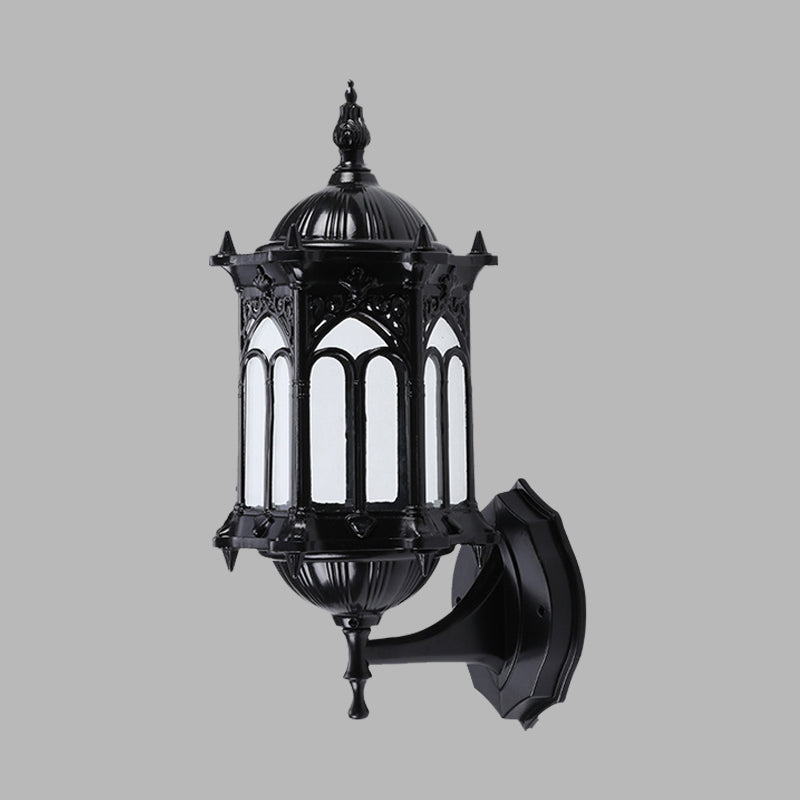 Rustic Black/Brass Pavilion Wall Light Sconce with Clear Glass Shade