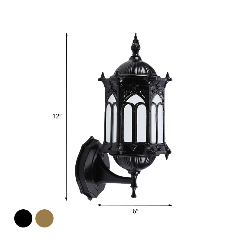 Rustic Black/Brass Pavilion Wall Light Sconce with Clear Glass Shade